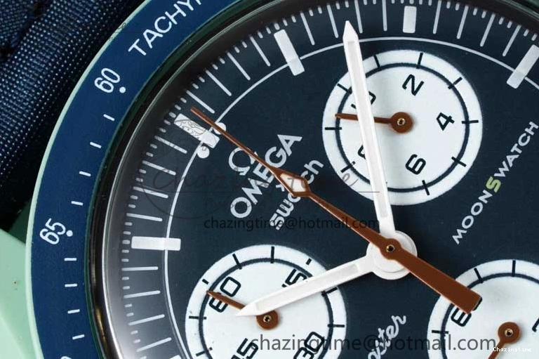 0305 SoftTouch Speedmaster Misson On Earth 1:1 Best Edition Blue Dial On Nylon Strap Quartz 7859